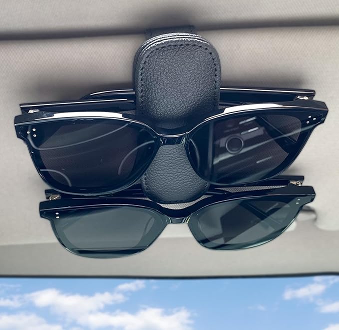 Visonx Sunglass Holder for Car Visor Clip, Magnetic Leather Eyeglass Hanger Clip for Car, Square Car Visor Accessories (Black) by Visonx