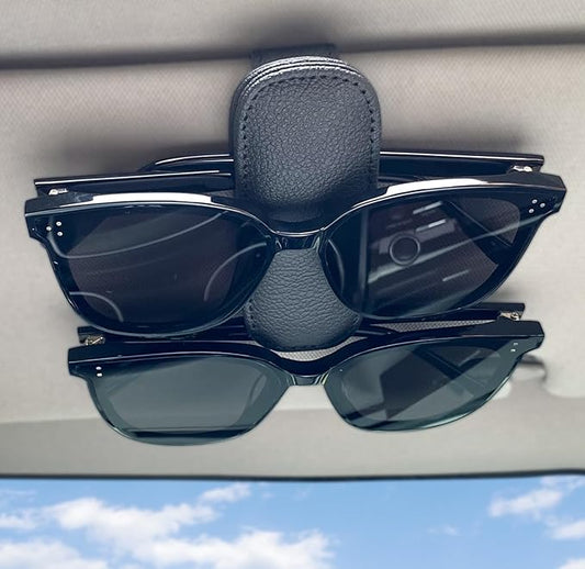 Visonx 2 Pieces Sunglass Holder for Car Visor Clip, Magnetic Leather Eyeglass Hanger Clip for Car, Square Car Visor Accessories (Black) by Visonx