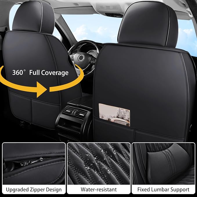 WELLDO Car Seat Covers, Black, w02 | Waterproof, Scratch-Resistant, Breathable & Easy to Clean, Universal Fit for SUV Sedan Truck, Full Set - Image 2
