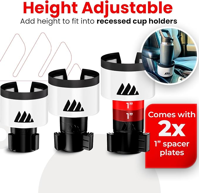 Integral Ultimate Car Cup Holder Expander with Adjustable Base - White | Fits Yeti 14/24/36/46oz, Hydro Flask 32/40oz, Ramblers, mugs & 3.4-4.0in bottles, rubber-tab adjustable base - Image 7