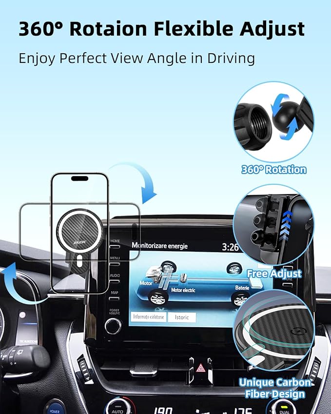 PZK Car Phone Mount for 2019-2026 Toyota Corolla/Corolla Cross 2022-2026 | 19-26 Corolla Hatchback Accessories 8-inch Screen Magsafe Magnetic 15W Fast Wireless Charging Phone Holder Not Block Vent - Image 4