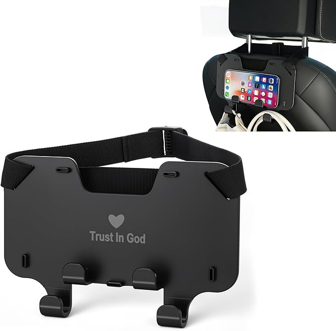 Car Seat Headrest Hooks with Phone Holder, Car Hooks for Purses and Bags | Adjustable Design | Fits All Headrest Types | Car Purse Hook Ideal for Tesla, Bmw, Honda, Suv & Trucks | Purse Hanger for Car by Forgyronis