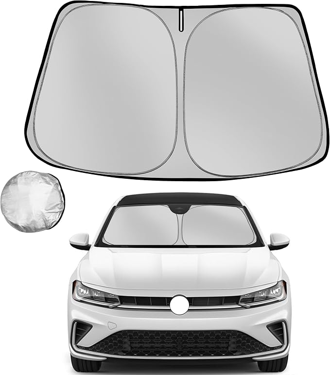 Windshield Sun Shade for 2019-2025 2026 Volkswagen VW Jetta | Foldable Sun Sunshade for Car Front Window Blocks UV Rays and Heat Automotive Interior Protector Custom Fit Accessories by Fonowka