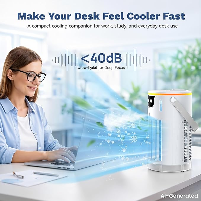 Portable Air Conditioners Desktop AC Unit with Water Ice Cooling Mist, Personal Evaporative Air Cooler Fan Mini Swamp Cooler for Bedroom, Nightstand, Office, Dorm, RV (White) - Image 5