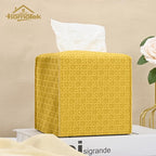 HOMOTEK 2 Pack Tissue Box Cover, Square PU Leather Tissue Holder, Decorative Facial Tissue Cube Paper Organizer Dispenser for Bathroom, Night Stands, Desk, Car 5X5X5'' - Rattan Weave,Mango Yellow - Image 3