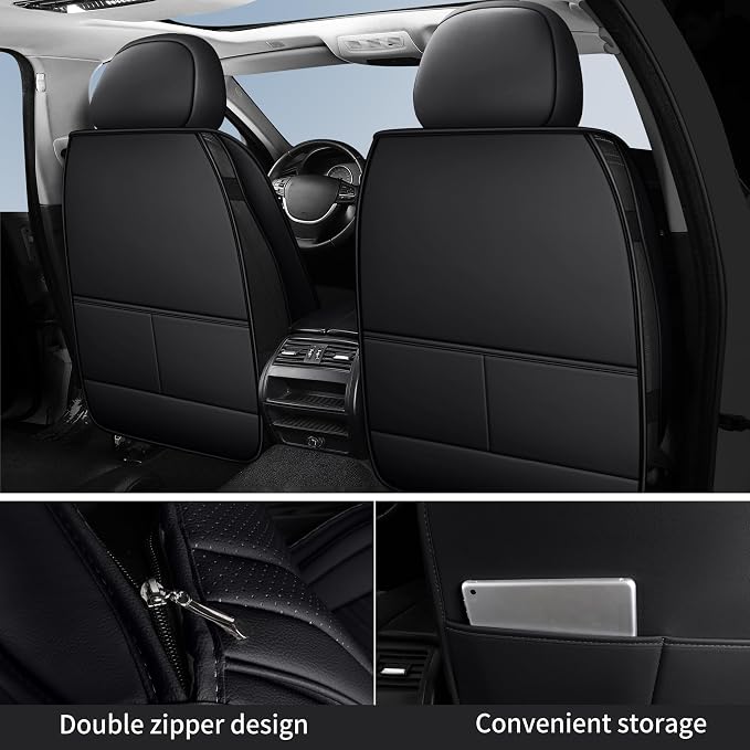 HChengkikz Nappa Leather Car Seat Covers Full Set, Car seat Protector 5 Seats, Waterproof Car Seat Cushion, Universal Automotive Seat Covers Fit for SUV Truck Pick-up Sedan, Front and Rear | Easy Maintenance, Airbag Compatible, Universal Fit For Most S... - Image 4