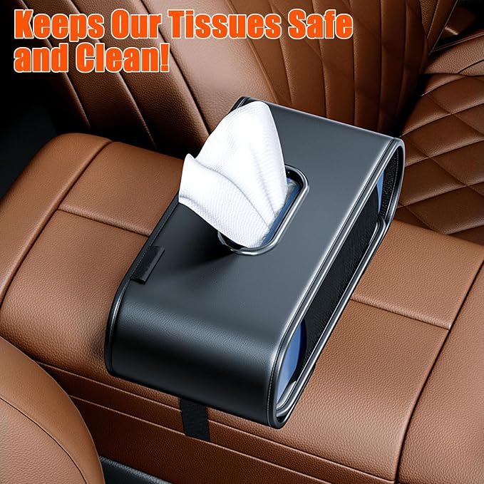 Car Tissue Holder, Car Kleenex Holder Fits 100-160 Count | Premium PU Leather,Keep Tidy,Universal,Large tissue box,Backseat Car Napkin Holder,Tissues Dispenser for Car,Black - Image 3