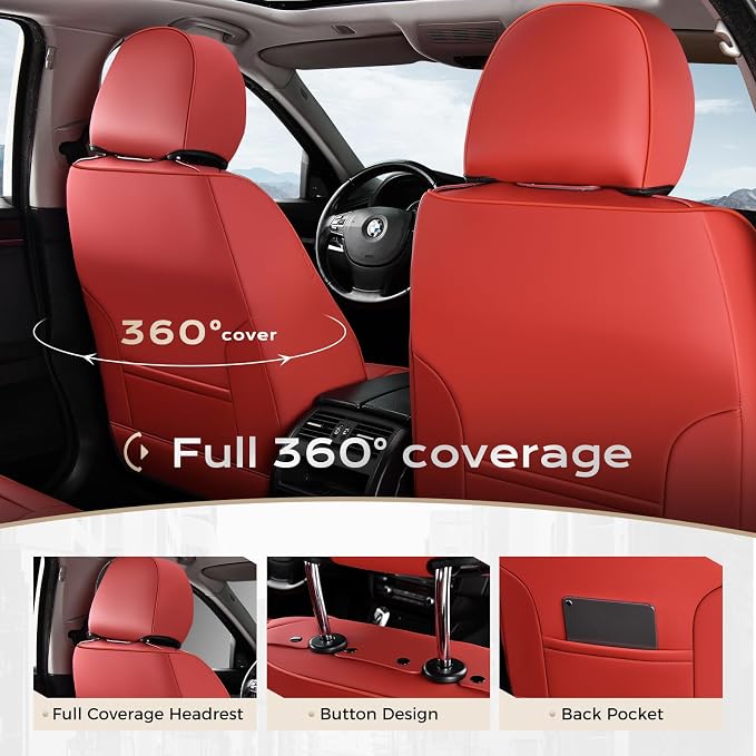 Coverado Nappa Leather Car Seat Covers Front Set, Luxury Waterproof Seat Protectors, Airbag Compatible Anti‑Slip Auto Seat Covers, Universal Fit for Most Cars SUVs Trucks Pickup Vehicles - Image 4