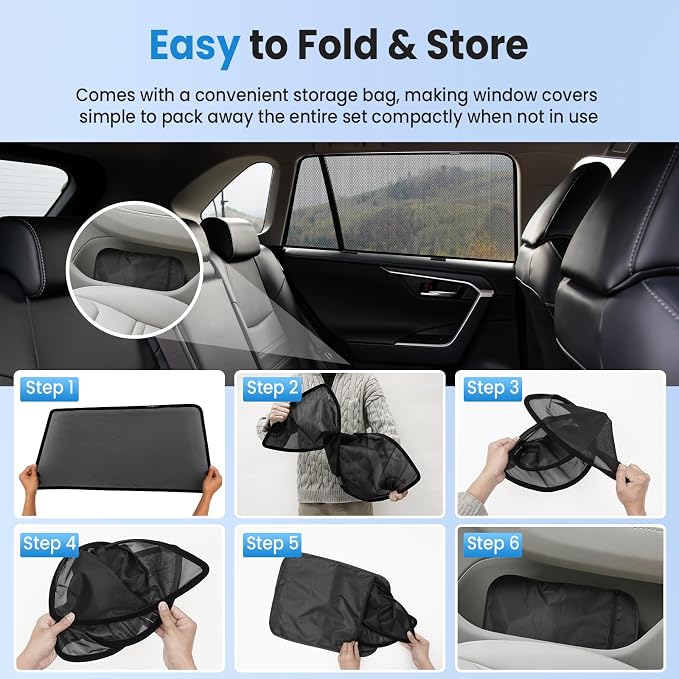 KUST Car Window Shades for 2019-2024 Toyota RAV4 Accessories, Breathable Mesh Magnetic Window Covers, Rear Back Side Window Sun Shades UV Block Privacy Protection for Baby Camping Napping 2PCS - Image 9