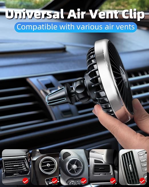 USB Car Ven Fan with Color Light, 360°Rotatable Mini Portable Clip on Fans that Blow Cold Air, Car Ac Air Vent Booster Fan Small Cooler Cooling Fan for Vehicle, Van, Truck, SUV, Rv, Utv Cab - Image 6