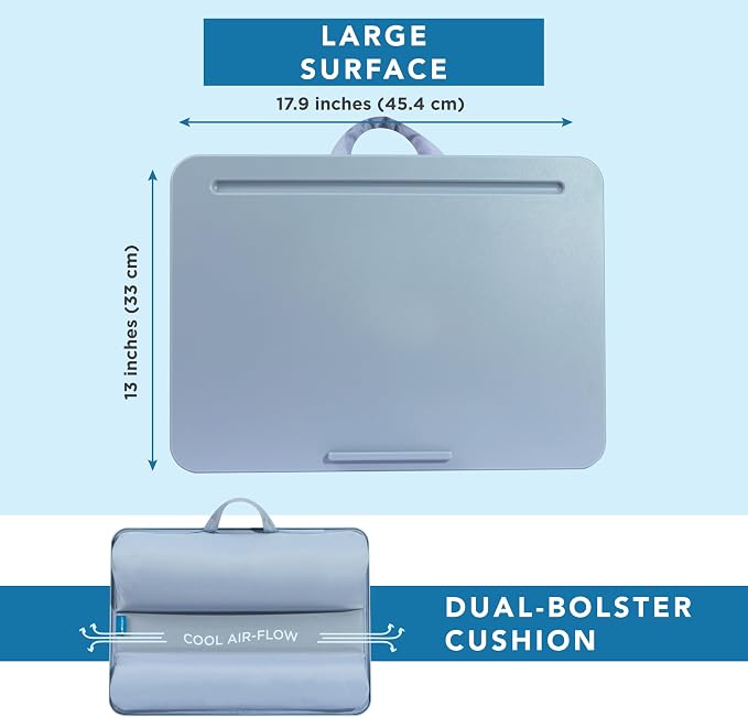 LAPGEAR The Original Lap Desk – Sky Blue, Fits 17" Laptops | Microbead Cushion, Device Ledge, Built-In Pencil Tray, Carry Handle - Image 5