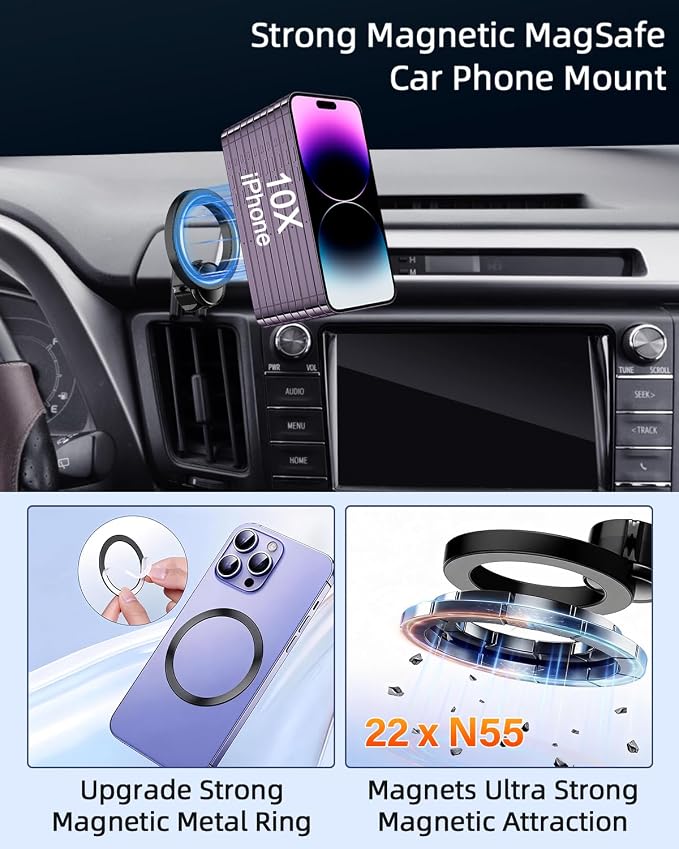 PZK Magnetic Car Phone Holder for Toyota RAV4 2013-2018 Accessories Vent | Strong Magsafe RAV4 Car Phone Mount Fixed Clip Hands Free 360° Rotation Phone Cradles Fit for All 4.0-7.0'' Smartphones - Image 4