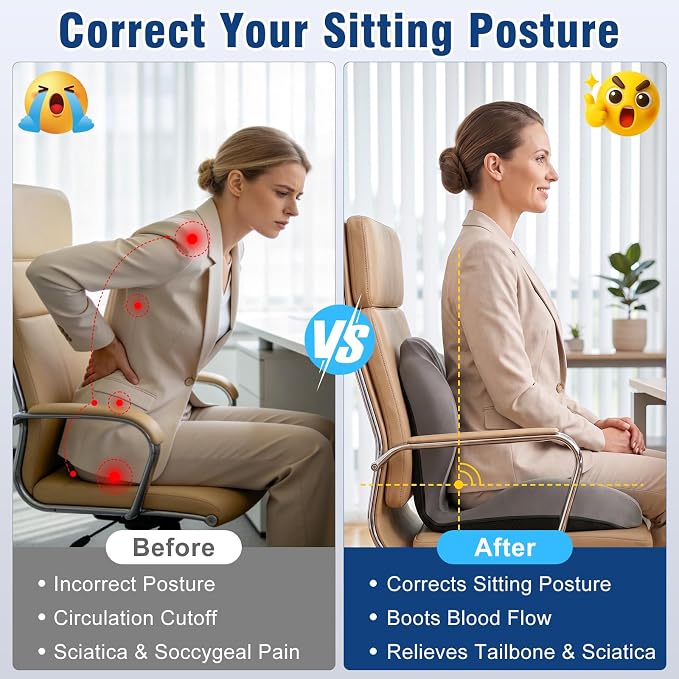 Car Seat Cushion Office Chair Cushion with Lumbar Support Pillow | Ergonomic Seat Cushion for Relieve Sciatica & Tailbone Pain, Ideal for Car Driving Truck Office Chairs Wheelchairs Home Use - Image 5