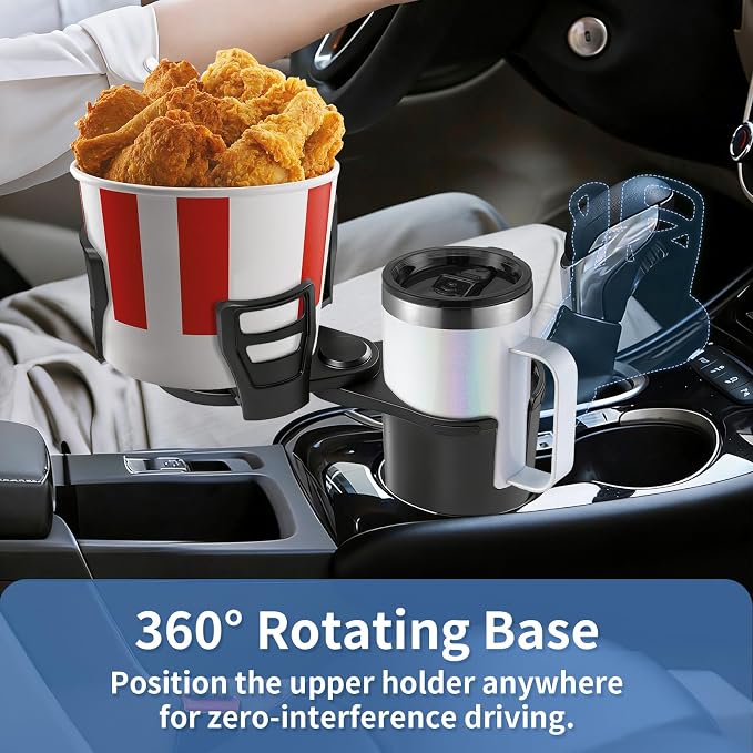 2 in 1 Car Cup Holder Expander, Adjustable Base (2.6-3.9") Dual Cup Holder Extender for Car, Universal Large Drink Holder Adapter Fits 32/40 oz Yeti, Hydro Flask, Mugs & Bottles, 360° Swivel - Image 4