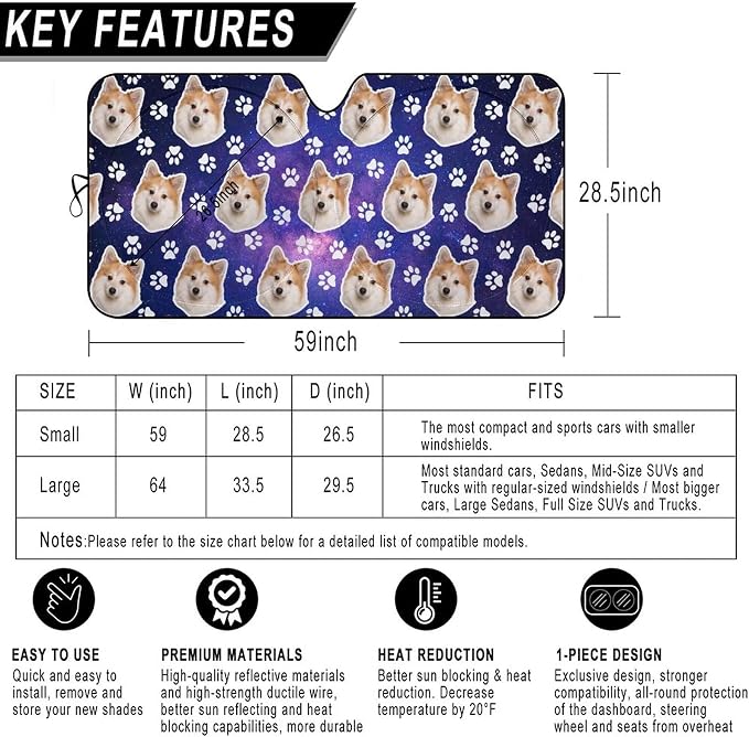 Custom Car Windshield Sunshade, 59''x28.5'' Personalized Sun Visor with Photo Text, Foldable Durable Shade Storage Pouch for Sedans SUV Trucks - Image 2