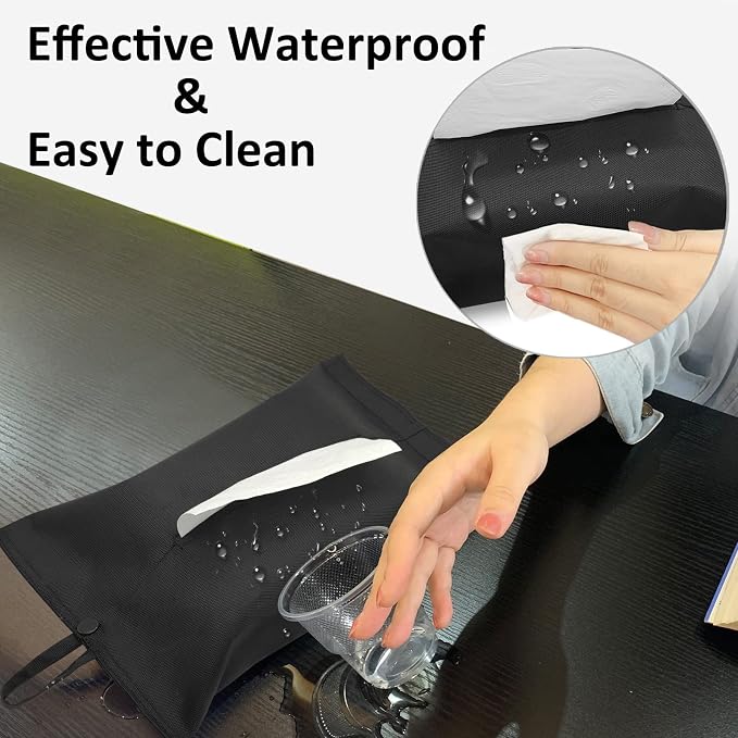 kakaforsa Black Toilet Paper Holder Travel Napkin Holder Reusable Tissue Holder Cloth Tissue Box Cloth Cover Hang Paper Towel Holder Tissue Box Cover Tissue Holder for Car Home Office Desk - Image 7