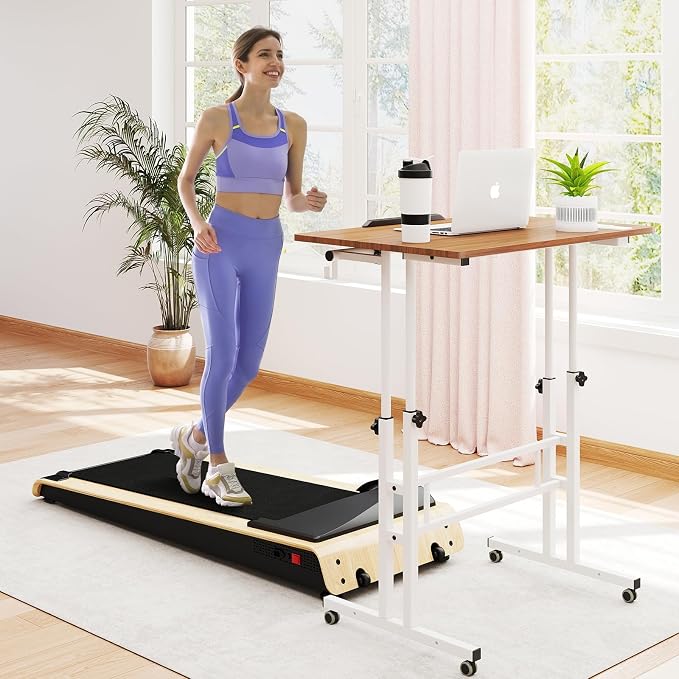 SIDUCAL Mobile Stand Up Desk with USB Ports and Outlets, Adjustable Laptop Desk on Wheels, Home Office Workstation, Rolling Laptop Cart for Standing or Sitting, 31.5" x 23.6" Vintage Oak - Image 4