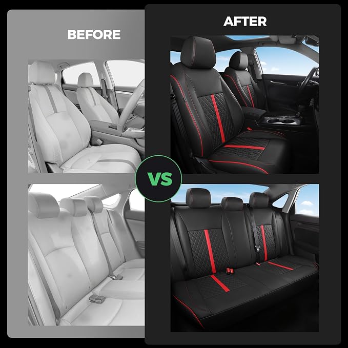 RIDEPOSH Custom Fit Seat Covers for Honda Civic 2016-2021 | Sedan LX, Faux Leather, Solid Bench Rear, No Rear Armrest, Waterproof, Full Coverage, Airbag Compatible, Easy-to-clean - Image 6