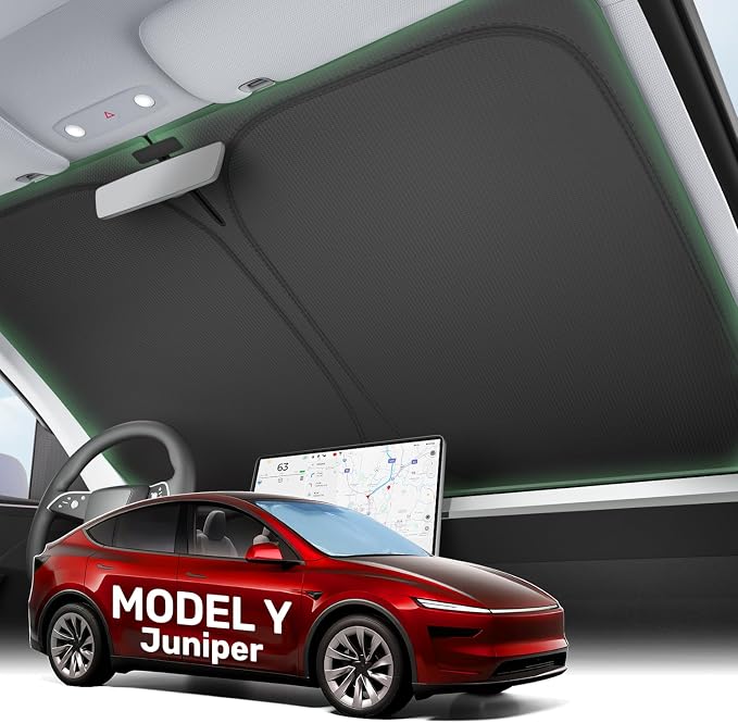 2026 Upgraded Zanch Windshield Sun Shade for Tesla Model Y Juniper | UV Protection & Heat Reduction, Light-Blocking, Heavy-Duty, Easy to Store&Setup, Keep Interiors Cool, Sun Shield for Parking by Zanch