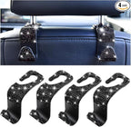 Mandark 4PCS Rhinestone Headrest Hooks for Bags and Umbrellas, Black | ABS construction with rhinestones, half-open installation, holds bags and umbrellas, fits many seat posts by Unknown