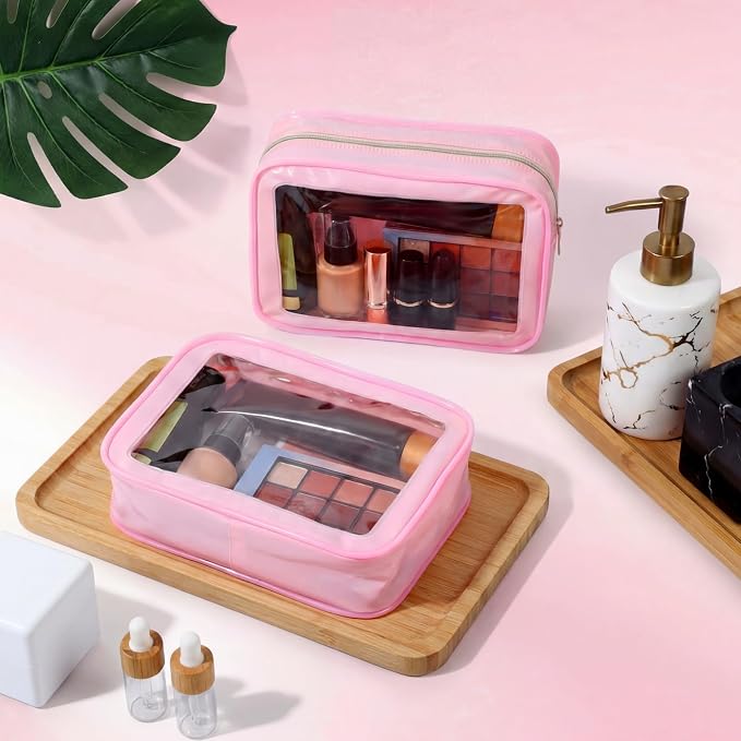 Hsei 6 Pcs Clear Makeup Bags Diaper Bag Organizer Travel Toiletry Bags with Zipper Clear Cosmetic Organizer Car Storage Pouch Bridesmaid Gift for Women Beach Vacation (Pink) - Image 4