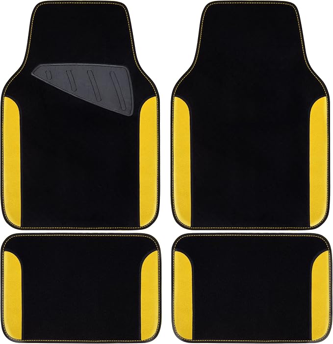 CAR PASS Waterproof Universal Fit Car Floor Mats, Car Mats Fit for SUV,Vans,sedans, Trucks,Set of 4pcs Car Carpet with Driver Heel Pad (Black and Yellow) by CARPASS