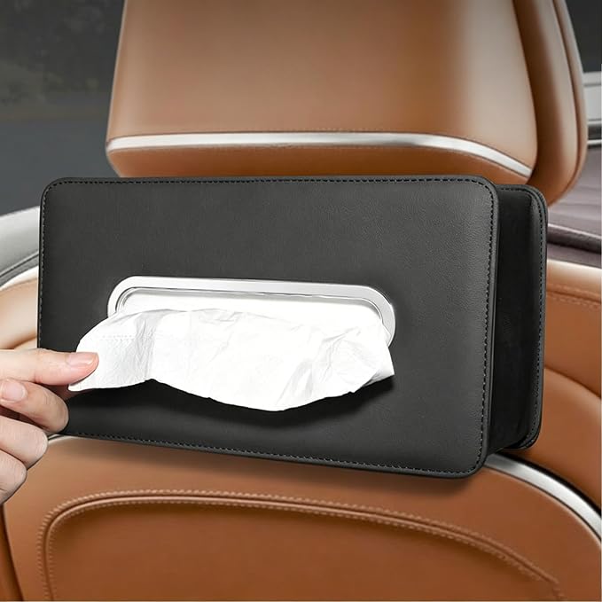 Upgraded Car Tissue Holder, Premium PU Leather Backseat Tissue Case Holder for 100-150 Regular Size Tissues,Foldable Tissue Holder 9.45 × 5.24 × 3.54 in, Black - Image 8