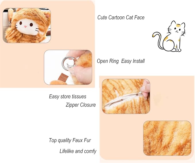 Tissue Box Cover Plush Tissue Box Holder for Car, Home, Decorative Holder/Organizer for Bathroom Vanity Countertop, Nightstands, Office Desk-Orange Cat - Image 5
