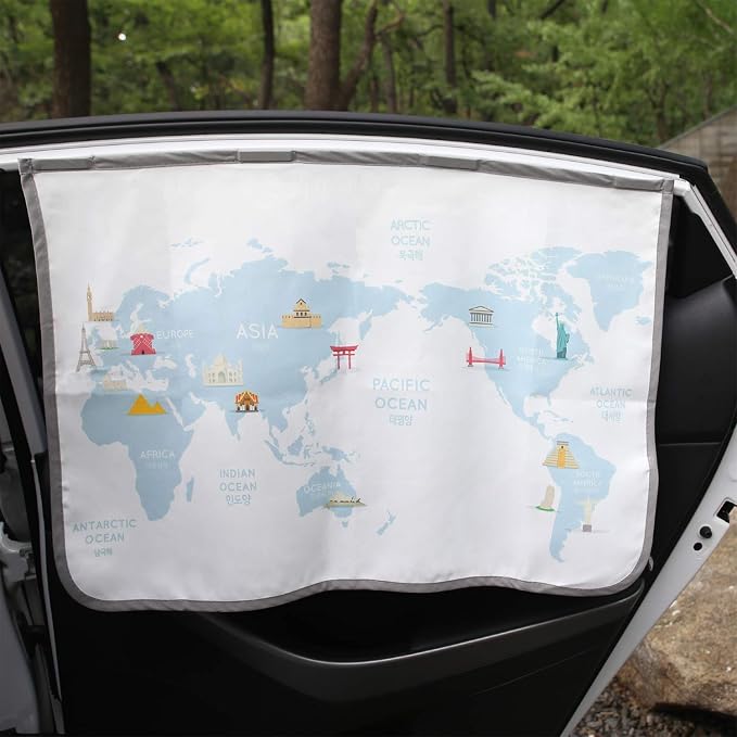 Magnetic Car Sun Shade Curtain for Side Window – Sun Blocker and UV Protector for Baby, Kids, and Pets – Universal Fit with Built-in Magnets for Steel-Framed Door (Be-Travel Map) by Unknown