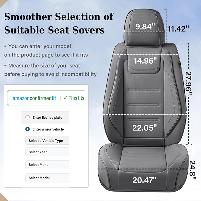 Coverado Car Seat Covers Full Set, Seat Covers for Cars, Car Seat Cover, Car Seat Protector Waterproof, Leather Car Seat Cushion, Universal Car Interior Covers Seat Protectors for Most Cars Gray - Image 7