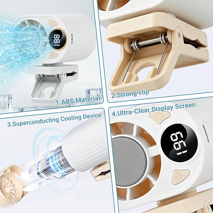Car Clip on Air Conditioner Fan with LED Display Cooling Fan 360 Rotation & 199 Speeds with Semi Technology 3-Speed Silent Bladeless for Cars Hands Free Clip on Fan for Work Camping - Image 7