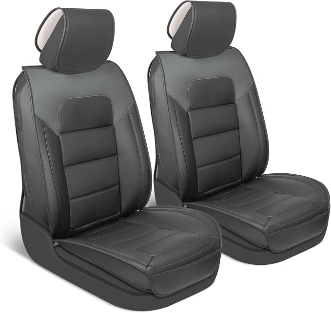 MotorBox Classic Edition Seat Covers, Premium Faux Leather Seat Covers for Cars Trucks Vans SUV, Semi Custom Fit Car Seat Covers Front Seats Only, Automotive Interior Cover - Gray | Charcoal and Black Car Seat Covers, Waterproof Leather Seat Covers, Ca... by Motorbox
