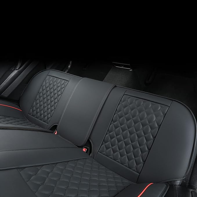 Car Seat Covers Full Set,Universal Fit for Most Cars,SUV,Sedans and Pick-up Trucks,Automotive Vehicle Faux Leather Cushion Covers for 5 Passenger Cars(Full Set,Black/Red) - Image 8