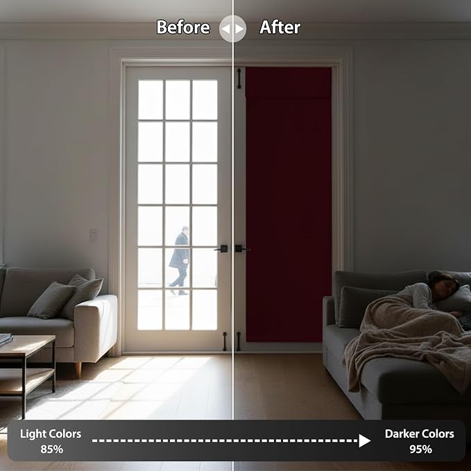 RYB HOME Blackout Door Curtain for Patio Front Tricia French Door Window | Thermal Insulated, Self Adhesive, Privacy, For Patio Kitchen Front Entry Front Back Door Glass Window, W30 x L72, 1 Panel - Image 5
