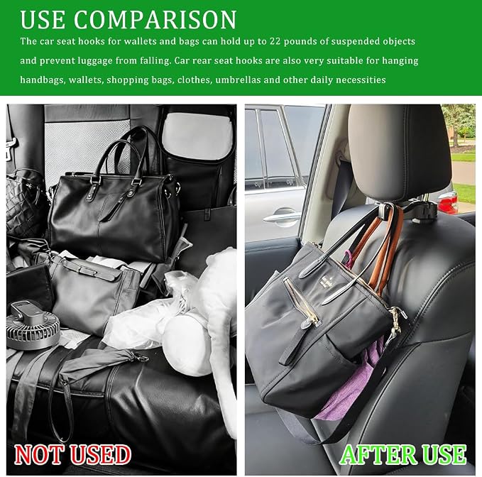 2PCS Car Headrest Hidden Hook, Purse Hook for Car, 2 in 1 Vehicle Back Seat Headrest Mobile Phone Holder, 360° Rotating Backseat Organizer for Handbag Clothes Grocery Fit Vehicles (Red) - Image 5