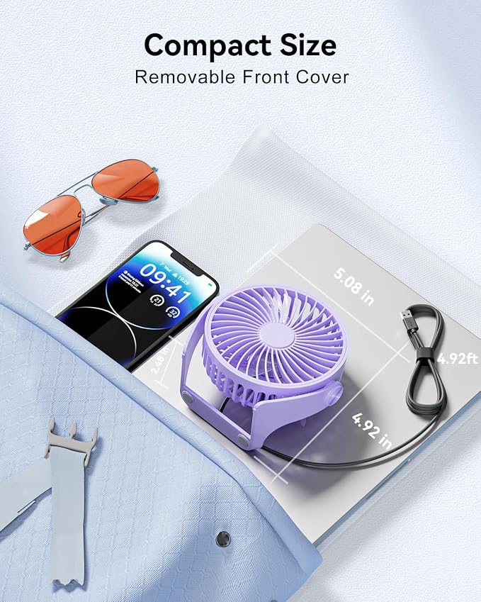 Edvision USB Desk Fan, 5 Inch Small Portable, 3 Speeds Powerful Wind Mini Personal Desktop Fan 360° Rotation Adjustable, Plug In USB Fan Quiet for Table Home Office Travel Car(Purple) - Image 6