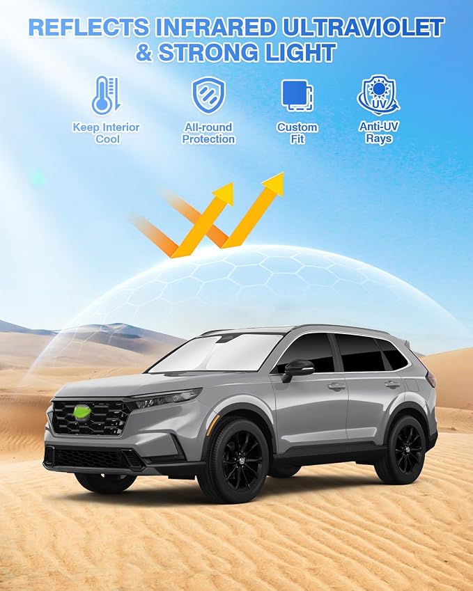 Canvcle Sunshades for Honda CRV 2023-2025 2026 CR-V Accessories Windshield Sun Shade Side Rear Window Shade Cover Sun Visor Shield Privacy Protection Keep Vehicle Cool Black 8PCS - Image 2