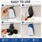 Leather Magnetic Sunglass Holder for Car Sun Visor, Cute Eyeglass Ticket Card Hanger Clip, Universal Auto Interior Accessories for SUV Pickup Truck, Blue Wave - Image 5