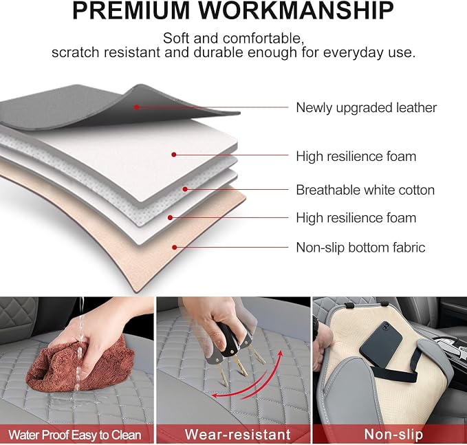 BEITK 2 Pack Leather Front Car Seat Covers with Side Wrap Grey | PU Leather, Waterproof, Scratch-resistant, Universal Fit for Cars Trucks SUV, Easy to Install - Image 3