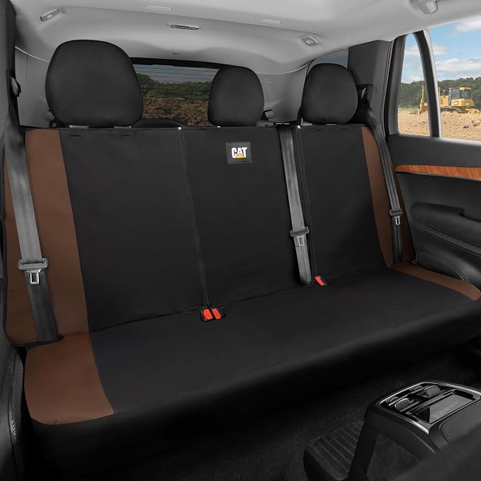 CAT Flexfit Brown Rear Seat Cover for Cars, SUVs & Mid-Size Pickup Trucks - Durable 60/40 Split Rear Bench Seat Protector, Back Seat Cover, Interior Auto Accessory, Not for Full-Size Pickup Trucks by Unknown