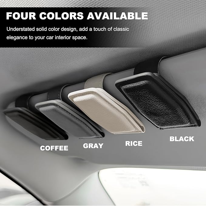 2PCS Sunglasses Holders for Car Sun Visor, Magnetic Leather Auto Visor Glasses Organizer Ticket Card Clip, Universal Eyeglasses Hanger Mounter for Most Cars, Trucks, SUVs (Gray) - Image 3