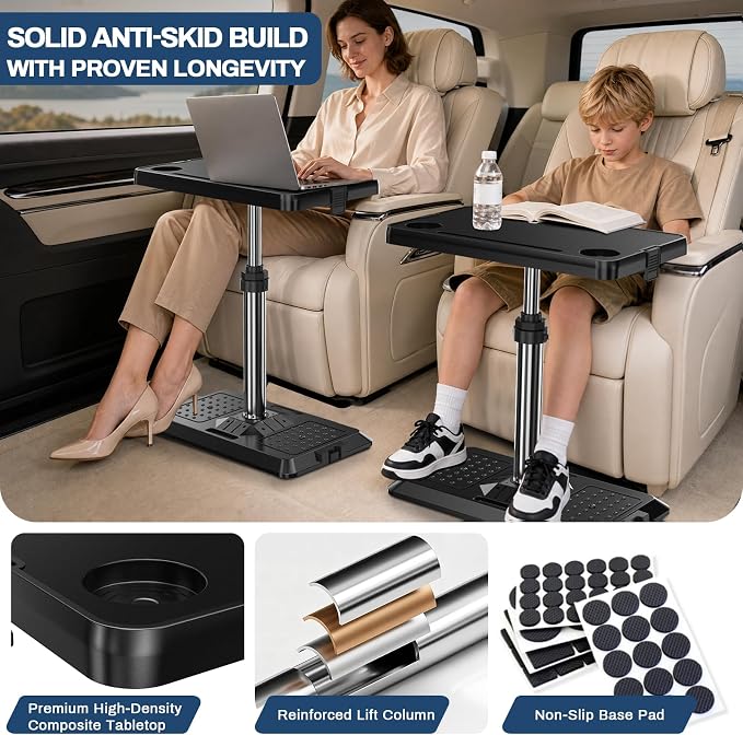 Car Seat Tray Table, Multi-Function Adjustable Tray for Work & Eat | Pneumatic lift, 360° rotatable top, tool-free car tray. High-density composite holds 10kg, anti-slip base - Image 5