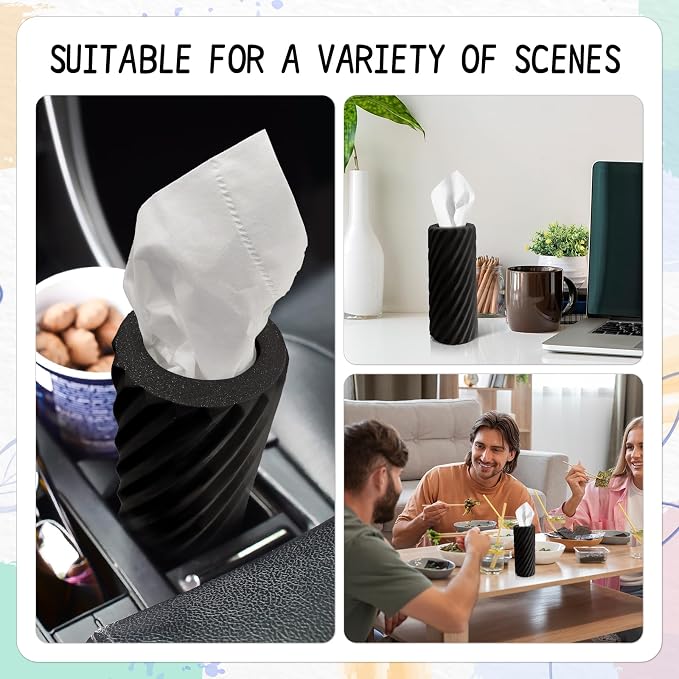 Car Tissue Holder, Refillable Round Cylinder with 3 Tissue Packs, Universal Fit for Vehicle Cup Holder, Home & Office, Car Accessories Interior (Black) - Image 5