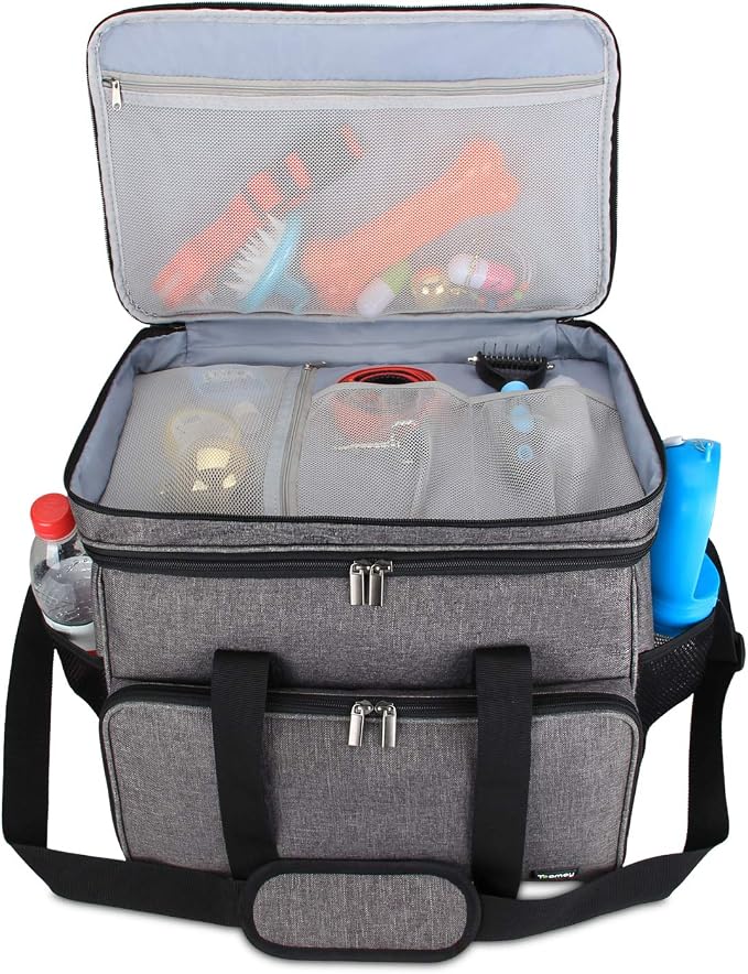 Teamoy 2 Layer Dog Travel Bag, Pet Supplies Weekend Tote Organizer, Gray | Large Dog Bag for Supplies with 2 Silicone Collapsible Bowls, 2 Food Carriers, 1 Water-Resistant Placemat - Image 2