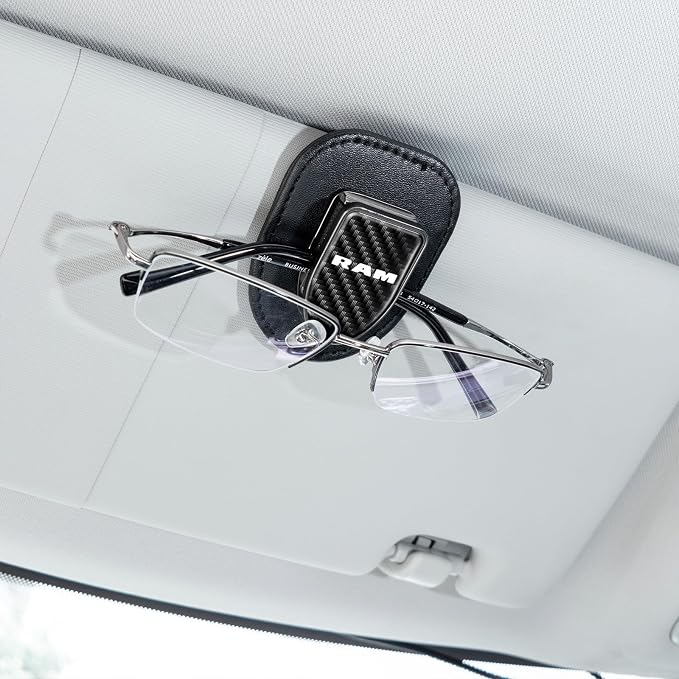 Sunglasses Holder, Leather Glasses Holders Compatible with Dodge Ram Car Sun Visor, Eyeglasses Hanger and Ticket Card Clip Eyeglasses Mount for Car, for Accessories, Black - Image 4