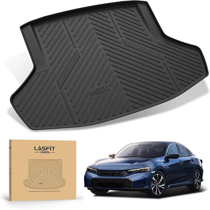LASFIT All Weather Cargo Mats for Honda Civic 2022-2026 - Sedan | Full Surround TPE Mats, Tall Walls, 3D Custom Fit, Non-Slip, Easy Clean, Tool-Free Install, Vehicle-Specific Accessories by LASFIT