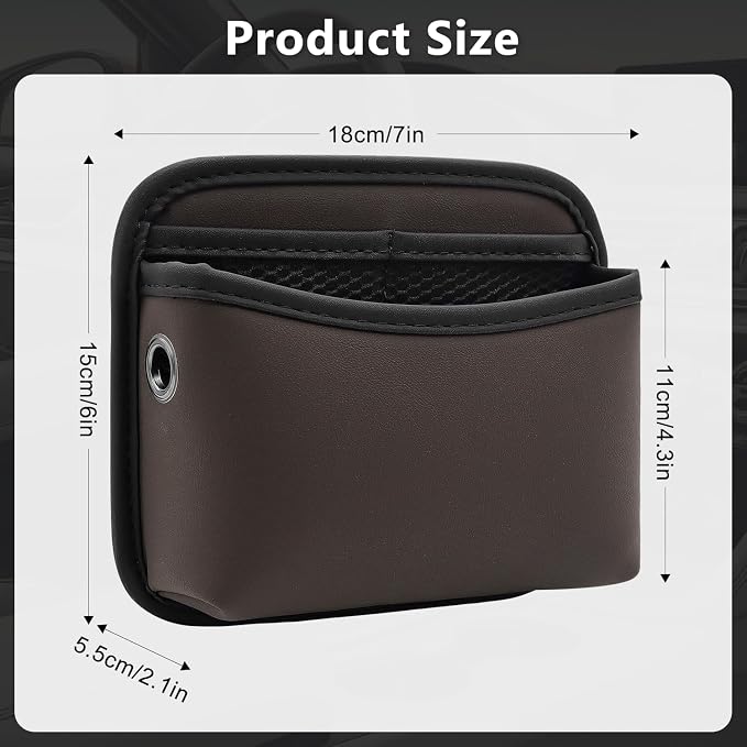 Car Seat Side Storage Pocket, Small Car Seat Organizers PU Leather Car Console Organizer Pocket Multifunctional Console Side Organizer Bag for Phone, Keys, Sunglass, Wallet (1Pack, Brown) - Image 2