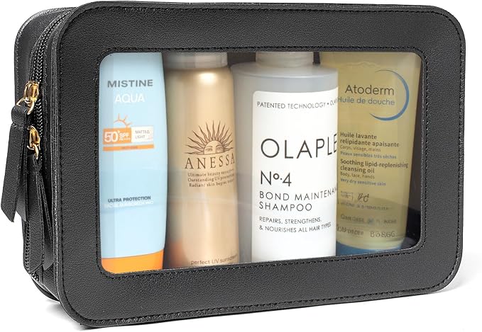 Clear Beach Makeup Bags, TSA Approved Toiletry Bag with Zipper, Clear Makeup Organizer Fit Carry-on Travel Car Accessories Essentials,Portable Travel Small Pouch for Women Men (Black) by LETGO