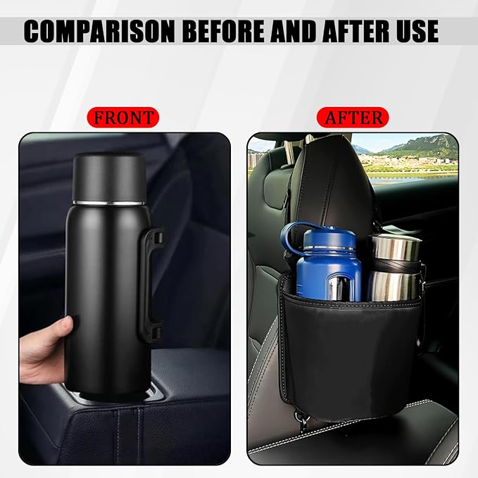 Car Cup Holder Expander for Car Seat Side, Multifunctional Hanging Storage Bag for Water Bottle Cup and Drink at Back Seat, Large Waterproof Oxford Cloth Hanging Cup Holder Organizer Tray - Image 5