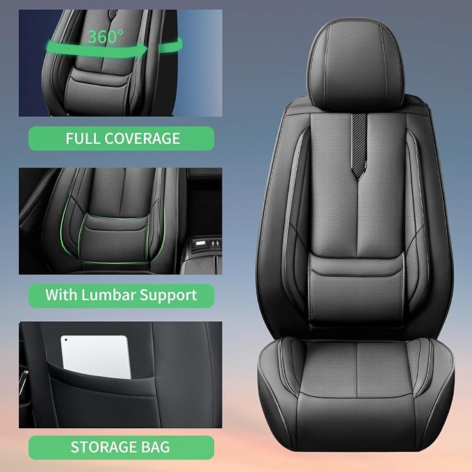 Fit Frontier Car Seat Covers for Nissan Frontier 2009-2025 2026 -Upgraded Premium Waterproof & Breathable Leather, Airbag Compatible, All-Weather Seat Cushion Protector,2 Front/Black - Image 8